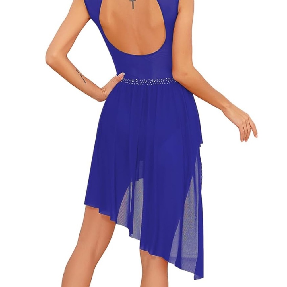 Navy Blue Sleeveless Dress with Rhinestone Accents - Picture 6 of 6